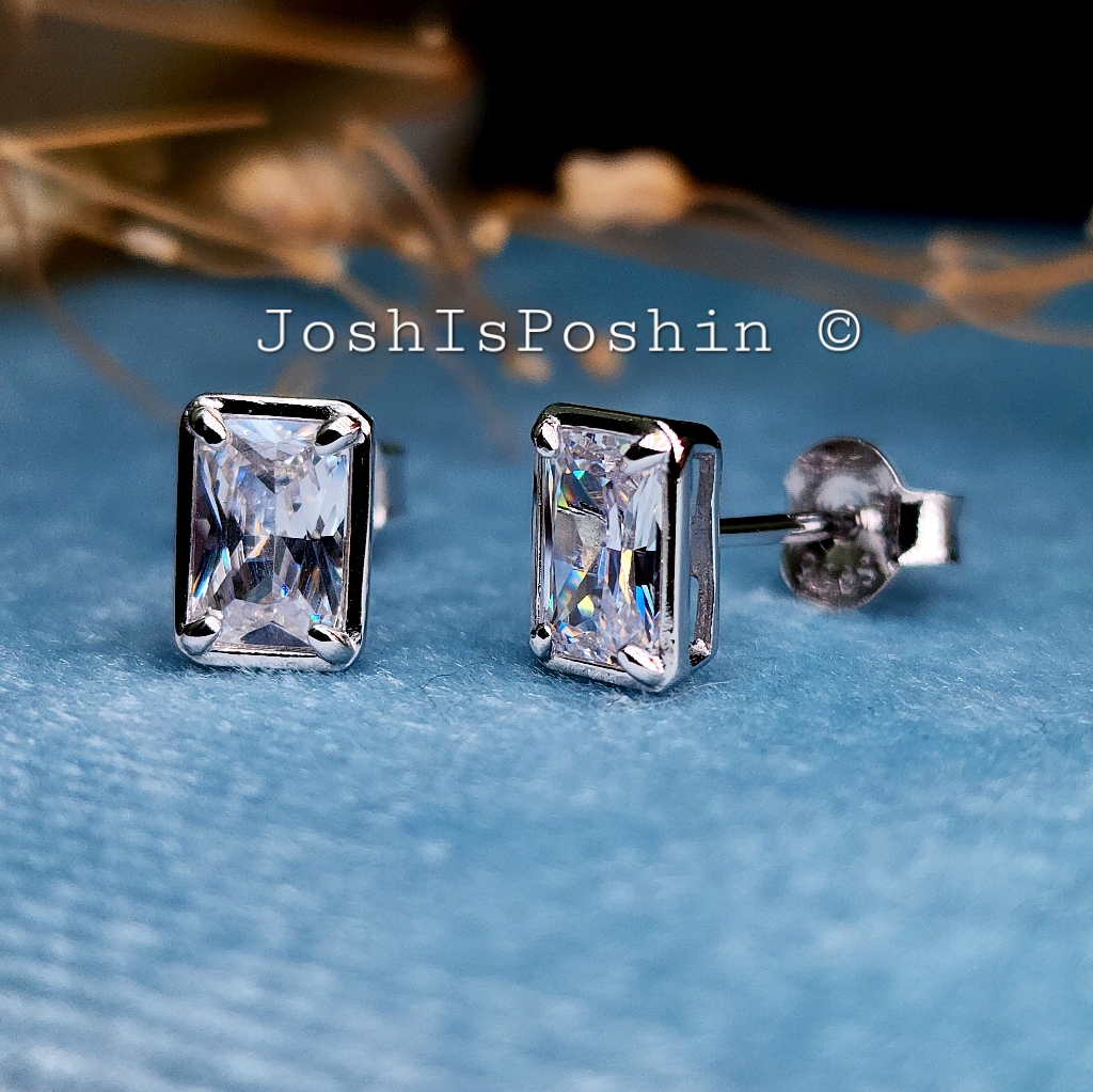1ctw Radiant Shape White Diamond Stud Earrings In Sterling Silver